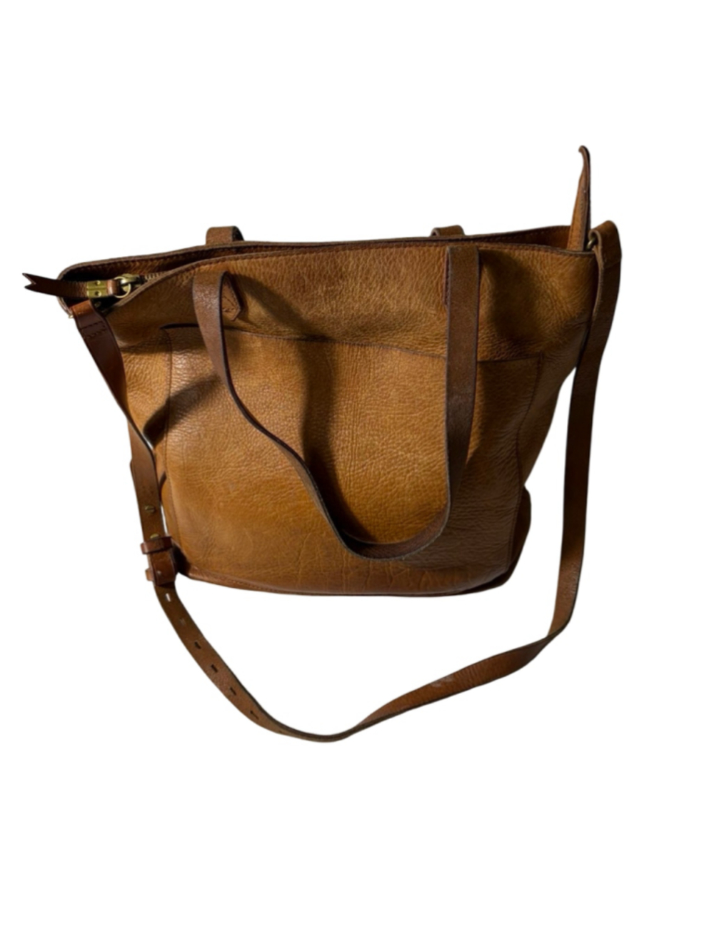 Madewell Zip-Top Medium Transport Tote Brown Leather Shoulder Crossbody Bag